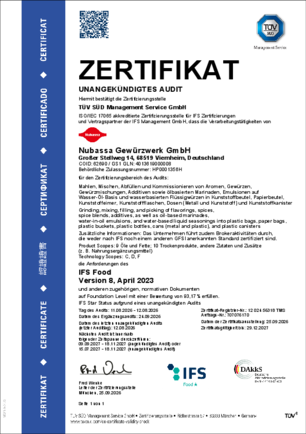 Zertifikat IFS Food V8 2026/27 deutsch