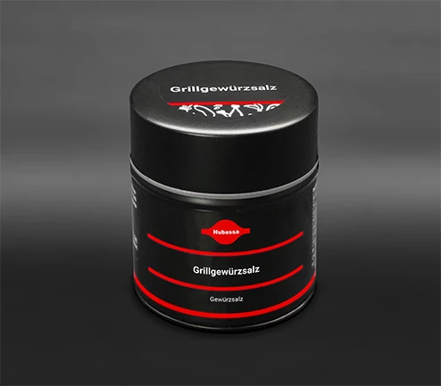 Rotes Grillgewürzsalz ohne Geschmacksverstärker mit jodiertem Speisesalz, Paprika, Chili und dezenter Knoblauchnote für pikante Grillspezialitäten. 100 g Dose (Metall)