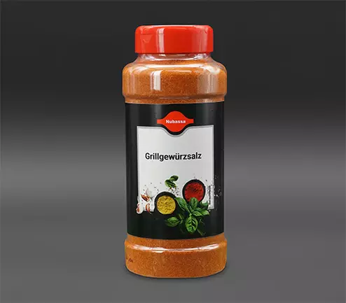 Rotes Grillgewürzsalz ohne Geschmacksverstärker mit jodiertem Speisesalz, Paprika, Chili und dezenter Knoblauchnote für pikante Grillspezialitäten. 750 g Dose