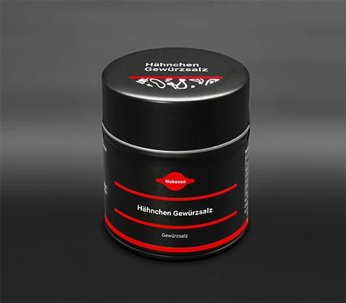 Feines Gewürzsalz mit Senf, Paprika und Chili für Hähnchenspezialitäten. 130 g Dose (Metall)