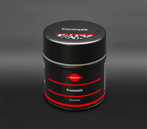 Grobes Gewürzsalz, frei von E-Nummern und ohne deklarationspflichtige Allergene, für mediterrane Fleisch- und Grillspezialitäten. 100 g Dose (Metall)