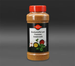 Rötliches Gewürzsalz mit Paprika, Koriander und Curry für Bratkartoffeln und Pommes frites. Ohne E-Nummern. 650 g Dose