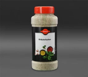 Gewürzzubereitung mit viel Knoblauch, Petersilie, Schnittlauch und Dill für Kräuterbutter, Fleisch- und Grillspezialitäten. 650 g Dose
